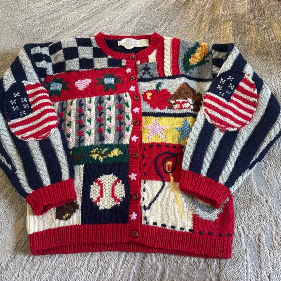 The Eagles Eye Vintage wool Cardigan sweater chunky knit Patriotic fall medium - Picture 1 of 11